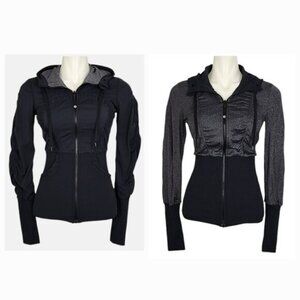 Lululemon Black Dance Studio Reversible Jacket Hooded Stretch Thumbholes Size 4